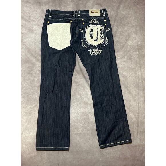 VINTAGE Y2K Coogi Dark Wash Blue Jeans Embroidered Leather RARE size 40 - Picture 1 of 6